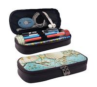 BAAROO Estuche para lápices de gran capacidad, con cremallera, de piel duradera, con diseño de estrella de mar, mar, playa, océano, playa, conchas y estrellas de mar, color, 5.0cm*10.5cm*20.5cm,