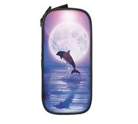 BAAROO Estuche para lápices Delfín saltando bajo la luz de la luna, estuche de lápices de gran capacidad con cremallera, para, color, 5.0cm*10.5cm*20.5cm, Estuche para lápices