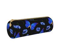 BAAROO Estuche para lápices floral de aciano y mariposa con cremallera, duradero, portátil, bolsa de almacenamiento de oficina, soporte de artículos de tocador de viaje para mujeres y hombres, #469