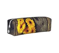 BAAROO Estuche rústico de girasol sobre tablón de madera con cremallera, bolsa portátil duradera para bolígrafos, bolsa de almacenamiento de oficina, soporte de aseo de viaje para mujeres y hombres,