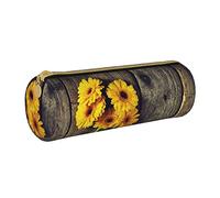 BAAROO Estuche rústico de girasol sobre tablón de madera con cremallera, bolsa portátil duradera para bolígrafos, bolsa de almacenamiento de oficina, soporte de aseo de viaje para mujeres y hombres,