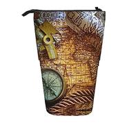 BAAROO Estuche telescópico para lápices con diseño de brújula y mapa del viejo mundo, soporte para bolígrafos, bolsa telescópica para lápices, papelería, para la escuela fuera, color,