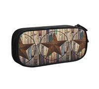 BAAROO Estuche vintage con compartimentos para lápices con diseño de estrella del oeste de Texas, caja multifuncional para maquillaje, organizador de papelería con cremallera para oficina y viajes,