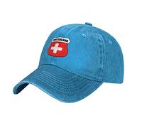 BAAROO Gorra de béisbol con escudo de bandera de Suiza de mezclilla lavada, gorra de béisbol vintage de algodón unisex para fanáticos del fútbol, #1490, M/talla única