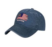 BAAROO Gorra de béisbol de mezclilla lavada con bandera de Malasia de Malasia Gorra de algodón vintage Unisex Papá Trucker Sombreros Hombres, #1939, M/talla única