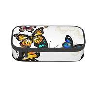 BAAROO Hermoso estuche de almacenamiento de gran capacidad con estampado de mariposas verdes y amarillas para oficina, universidad, color, 5.0cm*10.5cm*20.5cm, Estuche para lápices