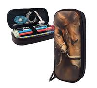 BAAROO Hermoso estuche de cuero con diseño de caballo y amor, gran capacidad, bolsa para lápices, organizador de papelería con cremallera, caja de almacenamiento para maquillaje B, color, 5.0cm*10.5cm*20.5cm, Estuche para lápices