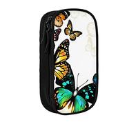 BAAROO Hermoso estuche de lápices de doble capa con estampado de mariposas verdes y amarillas de gran capacidad para oficina y universidad, color, 5.0cm*10.5cm*20.5cm, Estuche para lápices