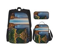 BAAROO Ireland Outdoors County Clare The Cliffs Mochila+bolsa de almuerzo+estuche combinado, lona de poliéster impresa para SCH, color, 5.0cm*10.5cm*20.5cm, Estuche para lápices