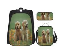 BAAROO Juego de 3 mochilas amarillas lindos cachorros labrador retriever perro mascota sentado en la hierba libro bolsa viaje camping trabajo Schoo, color, 5.0cm*10.5cm*20.5cm, Estuche para lápices
