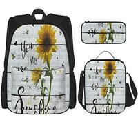 BAAROO Juego de 3 mochilas amarillo girasol You are my sunshine tablero de madera bolsa escolar estuche de almuerzo combinación STU, color, 5.0cm*10.5cm*20.5cm, Estuche para lápices