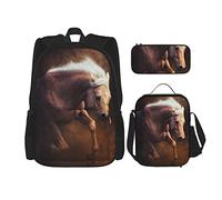 BAAROO Juego de 3 mochilas American Quarter Horse in Mist Book Bag Travel Camping Work School Bag Pencil Case Lunch Bag Combi, color, 5.0cm*10.5cm*20.5cm, Estuche para lápices
