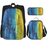 BAAROO Juego de 3 mochilas azul marino verde irregular azul amarillo grieta pared cobalto marrón antiguo arquitectura envejecida cemento Coa, color, 5.0cm*10.5cm*20.5cm, Estuche para lápices