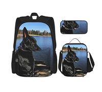 BAAROO Juego de 3 mochilas Blackan Shepherd Dog Riverside Book Bag Travel Camping Work School Bag Pencil Case Lunch Bag Combi, color, 5.0cm*10.5cm*20.5cm, Estuche para lápices