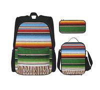 BAAROO Juego de 3 mochilas Boho Serape manta con rayas horizontales y líneas auténticas culturas ilustradas bolsa de viaje W, color, 5.0cm*10.5cm*20.5cm, Estuche para lápices