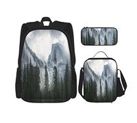 BAAROO Juego de 3 mochilas Bosque Montaña Misteriosa Naturaleza Woolands con Montaña en Niebla Libro Bolsa Viaje Camping Trabajo Schoo, color, 5.0cm*10.5cm*20.5cm, Estuche para lápices