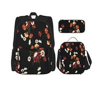 BAAROO Juego de 3 mochilas botánicas y flores silvestres con patrón de hojas bolsa de libro viaje camping trabajo escuela bolsa lápiz estuche, color, 5.0cm*10.5cm*20.5cm, Estuche para lápices