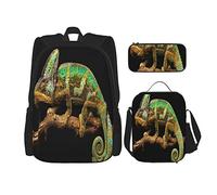 BAAROO Juego de 3 mochilas camaleón sobre un fondo negro bolsa de libro viaje camping trabajo escuela bolsa lápiz estuche almuerzo bolsa peine, color, 5.0cm*10.5cm*20.5cm, Estuche para lápices