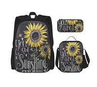 BAAROO Juego de 3 mochilas coloridas girasoles You are my sunshine vintage libro bolsa viaje camping trabajo escuela bolsa lápiz Cas, color, 5.0cm*10.5cm*20.5cm, Estuche para lápices