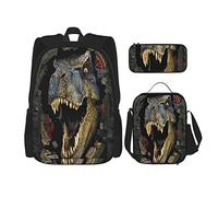 BAAROO Juego de 3 mochilas con diseño de dinosaurio, tiranosaurio prehistórico, dinosaurios, increíble vida silvestre, bolsa de libros, viajes, camping, trabajo, color, 5.0cm*10.5cm*20.5cm, Estuche