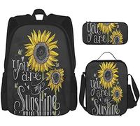 BAAROO Juego de 3 mochilas con diseño de girasol amarillo con texto en inglés "You are My Sunshine", estuche para lápices, bolsa de almuerzo combinada para estudiantes, color, 5.0cm*10.5cm*20.5cm,