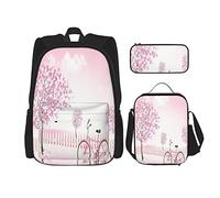 BAAROO Juego de 3 mochilas de bicicleta en romántico campo liso cerezo valla de madera para niñas bolsa de libros viaje camping trabajo, color, 5.0cm*10.5cm*20.5cm, Estuche para lápices