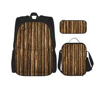 BAAROO Juego de 3 mochilas de madera marrón para leña de cabina, bolsa de libro de pared, viajes, camping, trabajo, escuela, estuche, bolsa de almuerzo, combinat, color, 5.0cm*10.5cm*20.5cm, Estuche para lápices