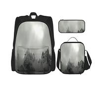 BAAROO Juego de 3 mochilas de paisaje natural nevado montaña entre niebla bolsa de viaje camping trabajo escuela bolsa lápiz estuche L, color, 5.0cm*10.5cm*20.5cm, Estuche para lápices