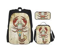 BAAROO Juego de 3 mochilas estilo bohemio Escorpio y símbolos patrón vintage impresión digital bolsa de libro viaje camping trabajo escuela B, color, 5.0cm*10.5cm*20.5cm, Estuche para lápices