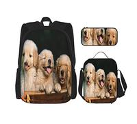 BAAROO Juego de 3 mochilas Golden Retriever Puppy Pet Book Bag Travel Camping Work School Bag Pencil Case Lunch Bag Combinati, color, 5.0cm*10.5cm*20.5cm, Estuche para lápices