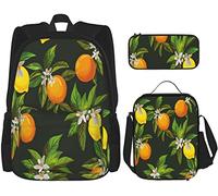 BAAROO Juego de 3 mochilas naranja fruta dibujado licor cítrico patrón limón fitness vintage limonada bolsa escolar estuche LUN, color, 5.0cm*10.5cm*20.5cm, Estuche para lápices