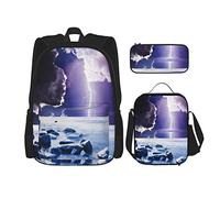 BAAROO Juego de 3 mochilas oscuras nubes de lluvia ominosas con paisaje de cielo místico con relámpago eléctrico bolsa de viaje trabajo SC, color, 5.0cm*10.5cm*20.5cm, Estuche para lápices