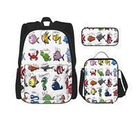 BAAROO Juego de 3 mochilas para acuario, dibujos animados, pulpo, delfín, tiburón, ballena, payaso, peces, medusas, cangrejo ermitaño, bolsa de libros marinos Trav, color, 5.0cm*10.5cm*20.5cm, Estuche