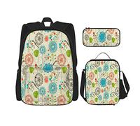 BAAROO Juego de 3 mochilas retro garabato elegante campo de flores dientes de león margaritas pájaros círculos alegre imagen libro bolsa viaje Ca, color, 5.0cm*10.5cm*20.5cm, Estuche para lápices