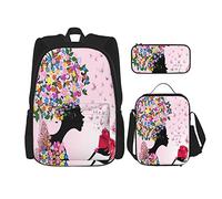 BAAROO Juego de 3 mochilas rosa mariposa niña taza de té vestido floral hadas ángel alas folk impresión libro bolsa viaje trabajo escuela Ba, color, 5.0cm*10.5cm*20.5cm, Estuche para lápices