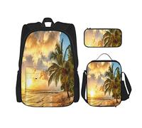 BAAROO Juego de 3 mochilas temáticas tropicales océano puesta de sol paisaje imágenes palmeras olas hawaiano libro bolsa viaje camping Wor, color, 5.0cm*10.5cm*20.5cm, Estuche para lápices