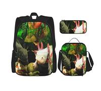 BAAROO Juego de 3 mochilas The Axolotl Fish Design Book Bag Travel Camping Work School Bag Pencil Case Lunch Bag Combinación, color, 5.0cm*10.5cm*20.5cm, Estuche para lápices