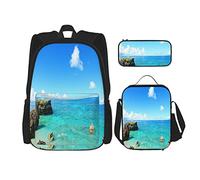 BAAROO Juego de 3 mochilas The Blue Sea and Sky in Okinawa Book Bag Travel Camping Work School Bag Pencil Case Lunch Bag Comb, color, 5.0cm*10.5cm*20.5cm, Estuche para lápices