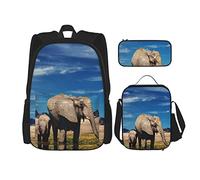 BAAROO Juego de 3 mochilas The Elephant in The Water Book Bag Travel Camping Work School Bag Pencil Case Lunch Bag Combinatio, color, 5.0cm*10.5cm*20.5cm, Estuche para lápices