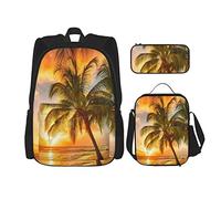 BAAROO Juego de 3 mochilas The Sea Golden Beach Under Sunset Palm Tree Book Bag Travel Camping Work School Bag Pencil Case Lu, color, 5.0cm*10.5cm*20.5cm, Estuche para lápices