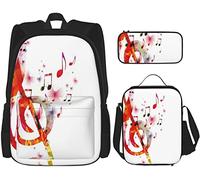 BAAROO Juego de 3 piezas Mochilas Música Arte Creativo Notas Música Ritmo Canción Bolsa Escolar Estuche Estuche Almuerzo Combinación Estudiantes B, color, 5.0cm*10.5cm*20.5cm, Estuche para lápices
