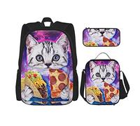 BAAROO Juego de mochila de 3 piezas, mochila escolar para adolescentes y estudiantes (divertida galaxia taco gato pizza) bolsa de libro+bolsa de almuerzo+estuche lindo rucks, color, 5.0cm*10.5cm*20.5cm, Estuche para lápices