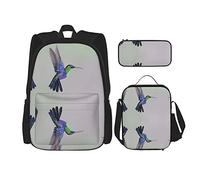 BAAROO Juego de mochila de 3 piezas, mochila escolar para niños y adolescentes (arte de colibrí morado) bolsa de libro+bolsa de almuerzo+estuche lindo Sackpack Colle, color, 5.0cm*10.5cm*20.5cm,