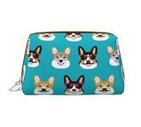 BAAROO Lindo Corgi gafas y bigotes de cuero bolsa de cosméticos bolso pequeño bolso de mano cremallera estuche de lápices organizador de artículos de tocador St, color, 5.0cm*10.5cm*20.5cm, Estuche para lápices