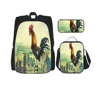 BAAROO - Lote de 3 unidades para backpacks Cock Rooster in Summer Landscape Digital Paint Farm Chicken Flowers Book Bag Travel Camping Work S, color, 5.0cm*10.5cm*20.5cm, pencil case