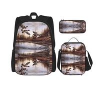 BAAROO Mallard Ducks - Juego de mochila+bolsa de almuerzo+estuche, lona de poliéster impresa para escuela, trabajo, viajes, color, 5.0cm*10.5cm*20.5cm, Estuche para lápices