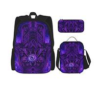 BAAROO Mandala's Hamburger Hand Mochila escolar de tres piezas para niñas y adolescentes (bolsa escolar + caja de lápices + bolsa de almuerzo combin, color, 5.0cm*10.5cm*20.5cm, Estuche para lápices