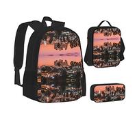 BAAROO Mochila escolar con estampado de palmeras de Los Ángeles para adolescentes, niñas, niños, bolsas escolares, bolsa de almuerzo, estuche para lápices, ligera y resistente al agua, color,
