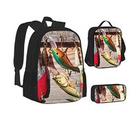 BAAROO Mochila escolar de 3 piezas para levantamiento de esquís de cable antiguo, juego de mochila ligera con bolsa de almuerzo, lápiz C, color, 5.0cm*10.5cm*20.5cm, Estuche para lápices
