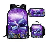 BAAROO Orca Killer Whale - Mochila escolar para niñas con bolsas de almuerzo y estuche para lápices, para la escuela, paquete de 3 unidades, océano, color, 5.0cm*10.5cm*20.5cm, Estuche para lápices